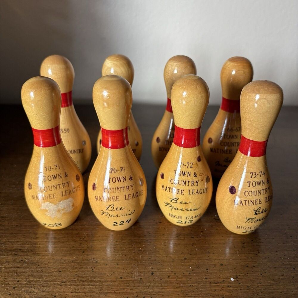 Vintage Wooden Mini Bowling Trophy Pin (8) 1958-1974 League Award Wall Plaque